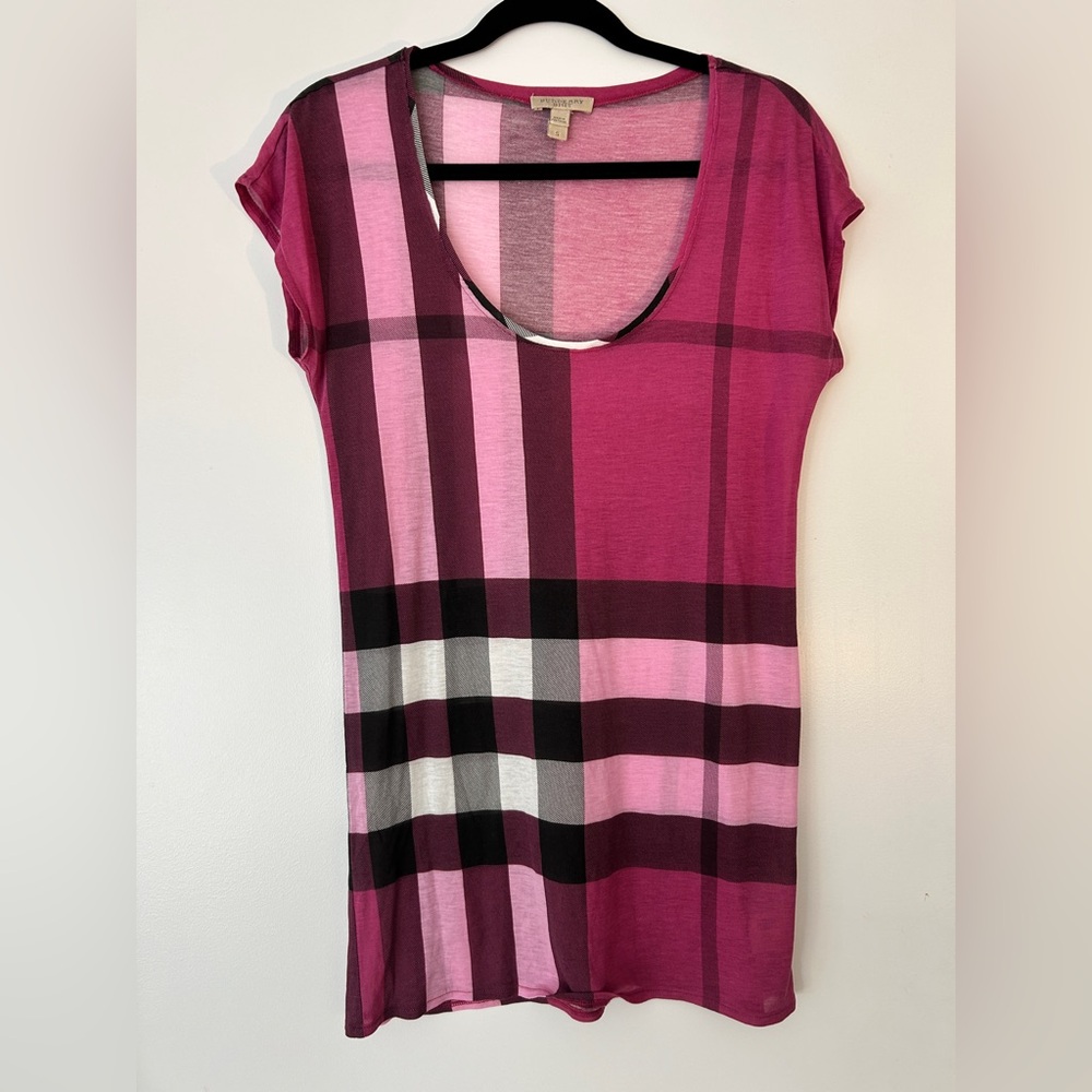 Burberry Pink Plaid Short Sleeve Top